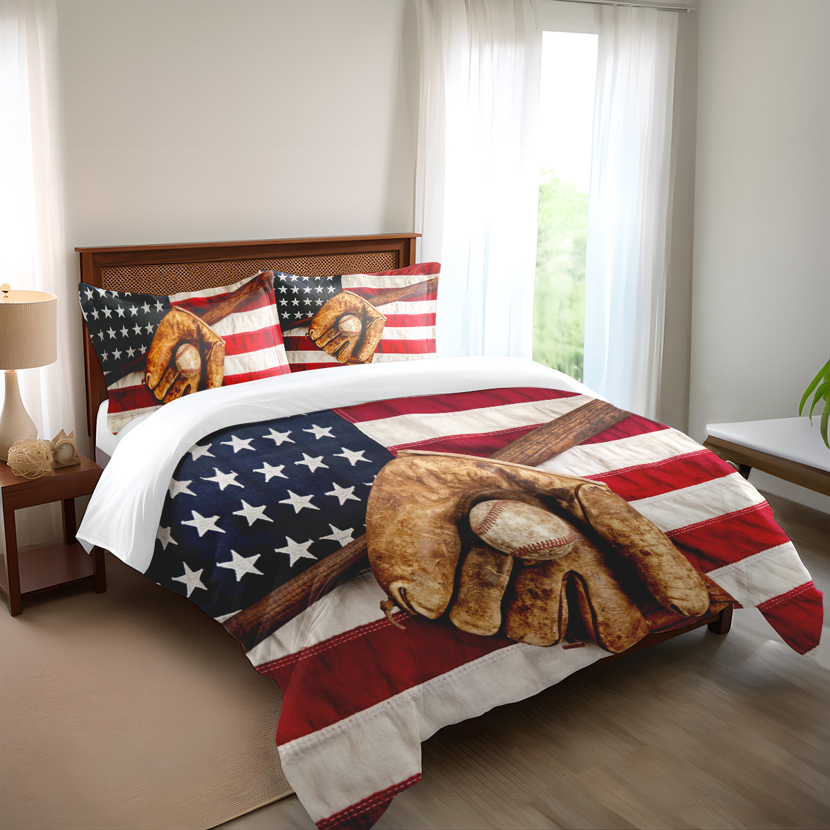 3D American Flag Baseball Comforter Sets Boys Sports Bedding Set