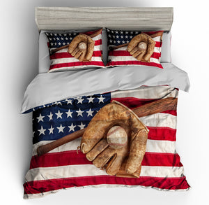 3D American Flag Baseball Comforter Sets Boys Sports Bedding Set