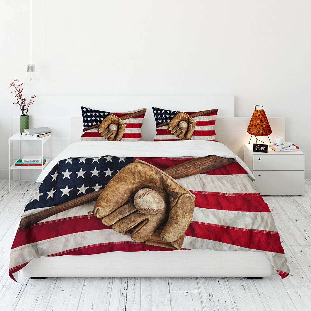 3D American Flag Baseball Comforter Sets Boys Sports Bedding Set