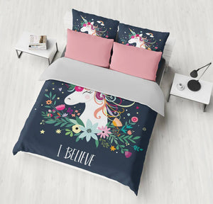 Unicorn Duvet Cover Set, Girl Decorative Bedding