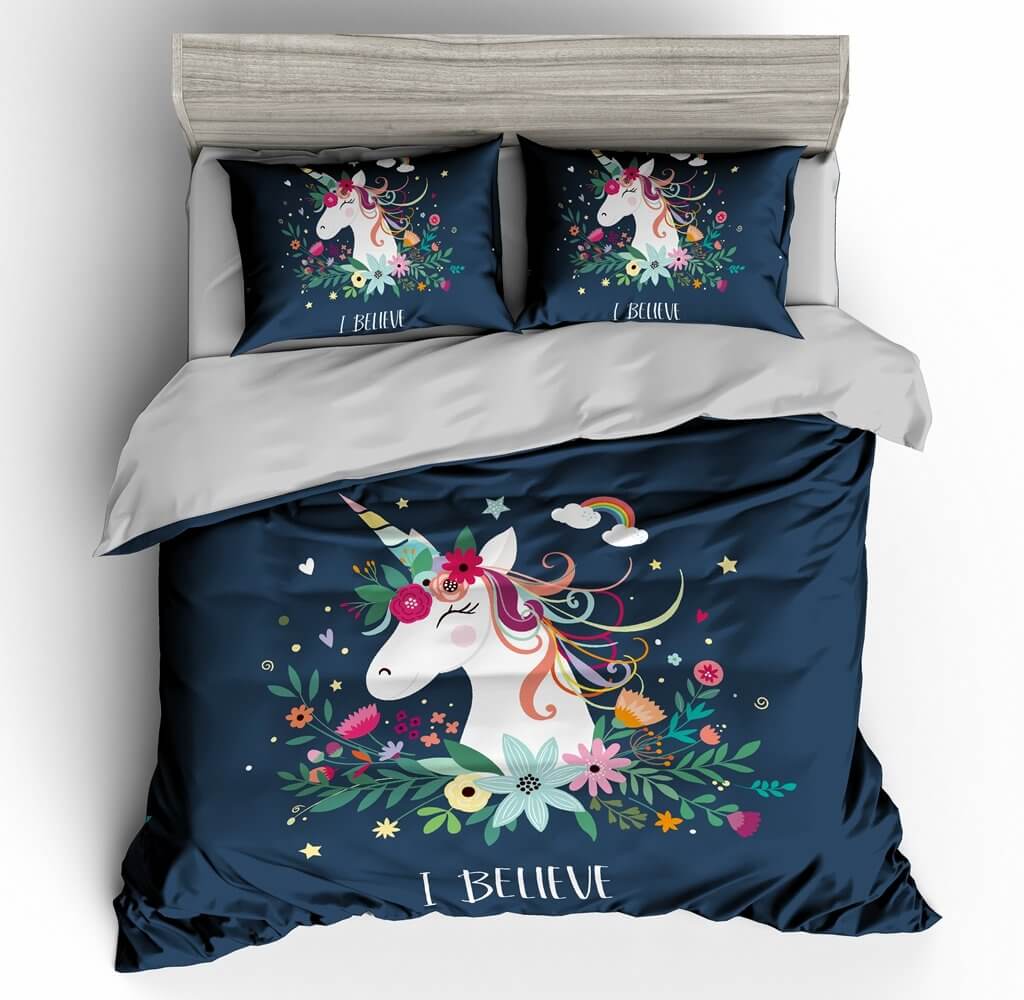 Unicorn Duvet Cover Set, Girl Decorative Bedding