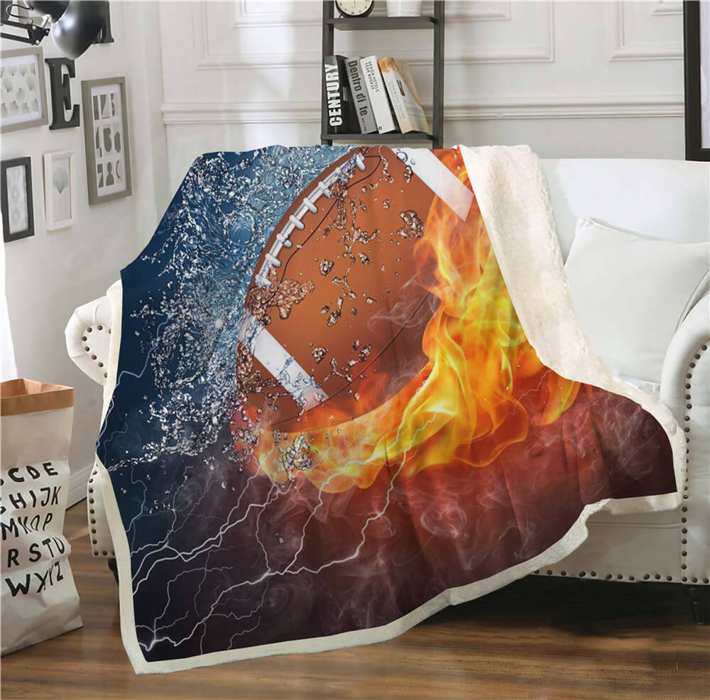 American Football with Fire Sherpa blanket Giftable