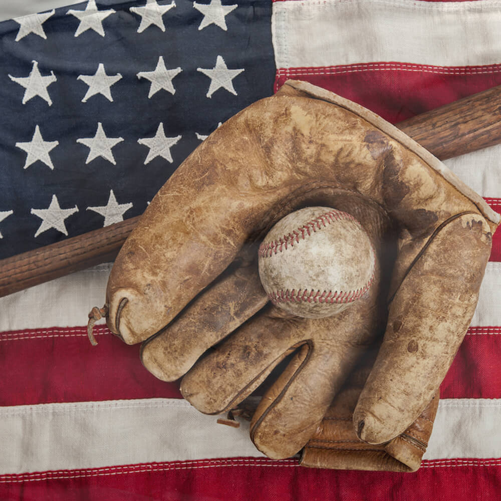 Baseball Duvet Cover Set, USA Flag with Glove Decorative Bedding