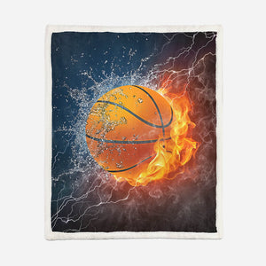 Basketball with Fire Sherpa blanket Giftable