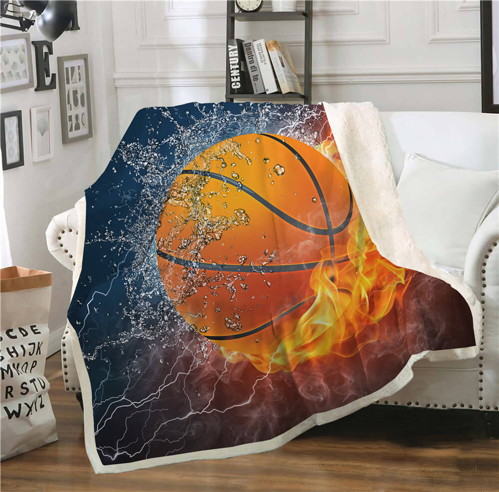 Basketball with Fire Sherpa blanket Giftable