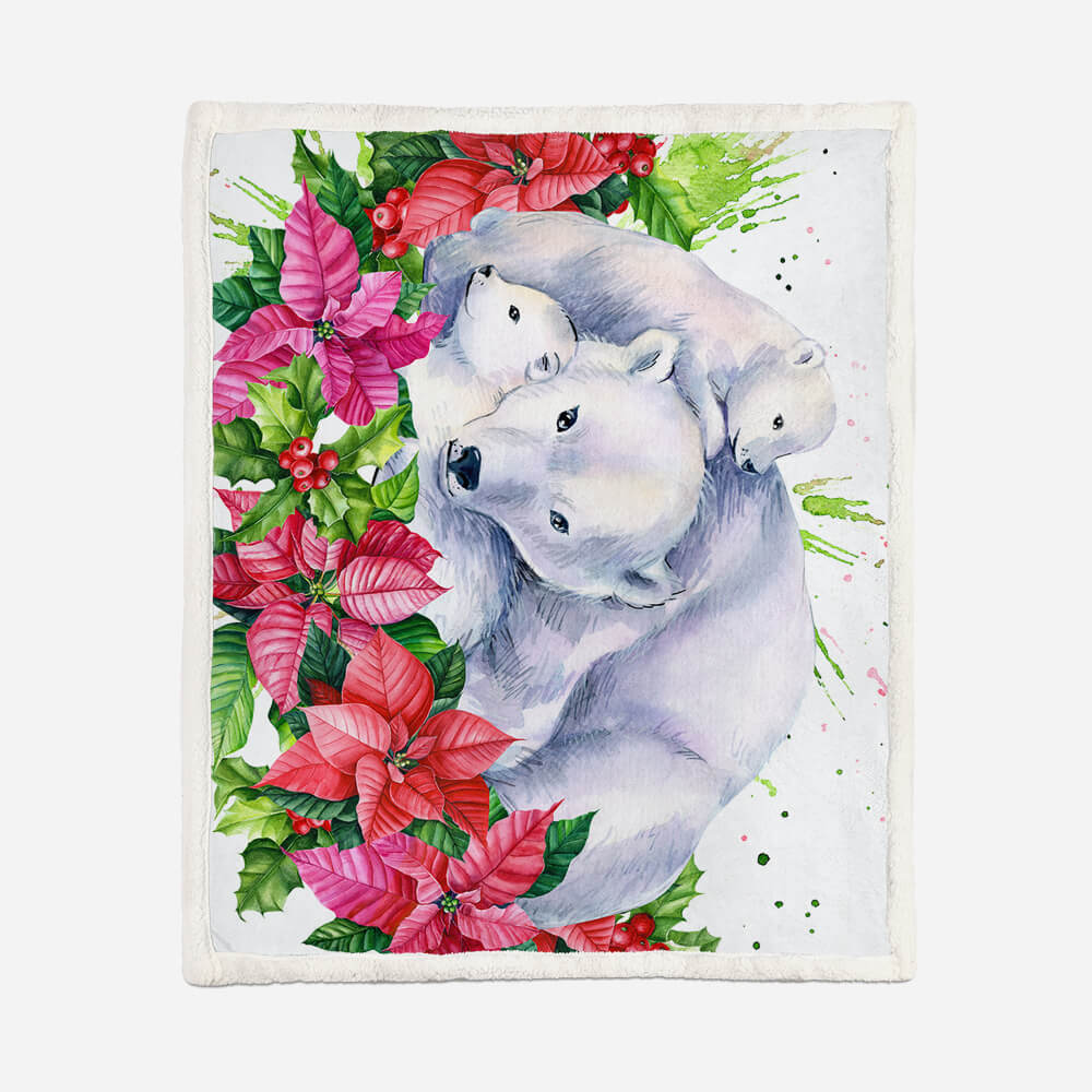 Bear with Flowers Sherpa blanket Giftable