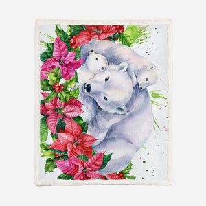 Bear with Flowers Sherpa blanket Giftable