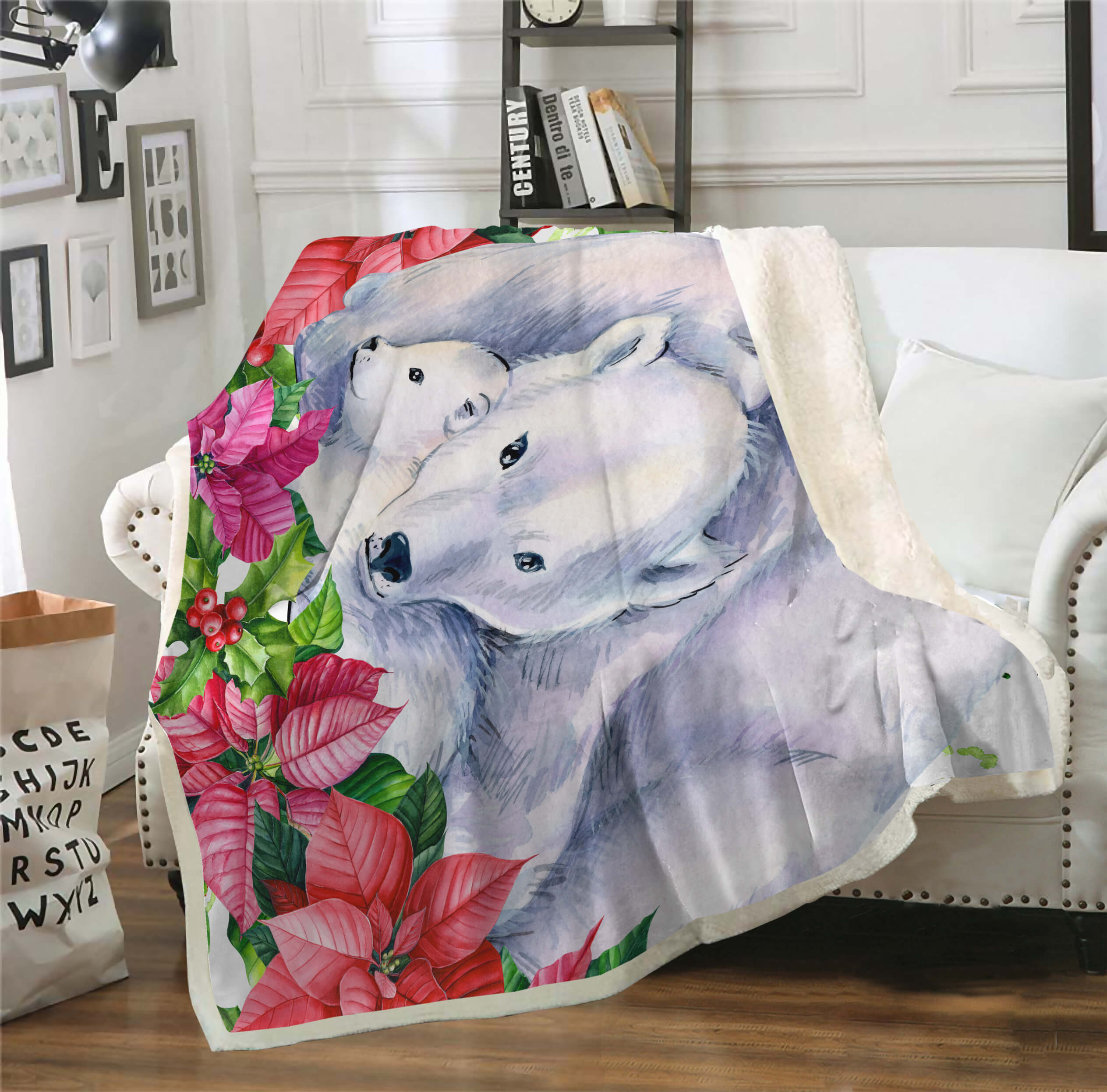 Bear with Flowers Sherpa blanket Giftable