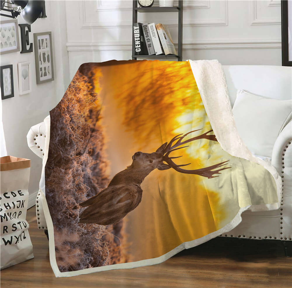 Elk in Forest Sherpa blanket Giftable