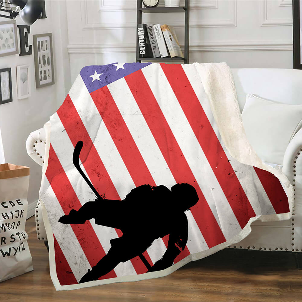 USA Flag Rockey Player Sherpa Blanket Giftable