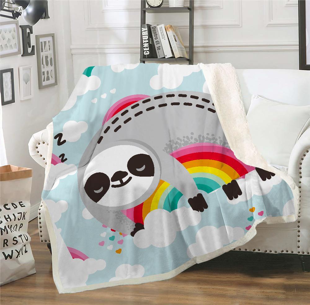 Sloth Rainbow Sherpa Blanket Giftable