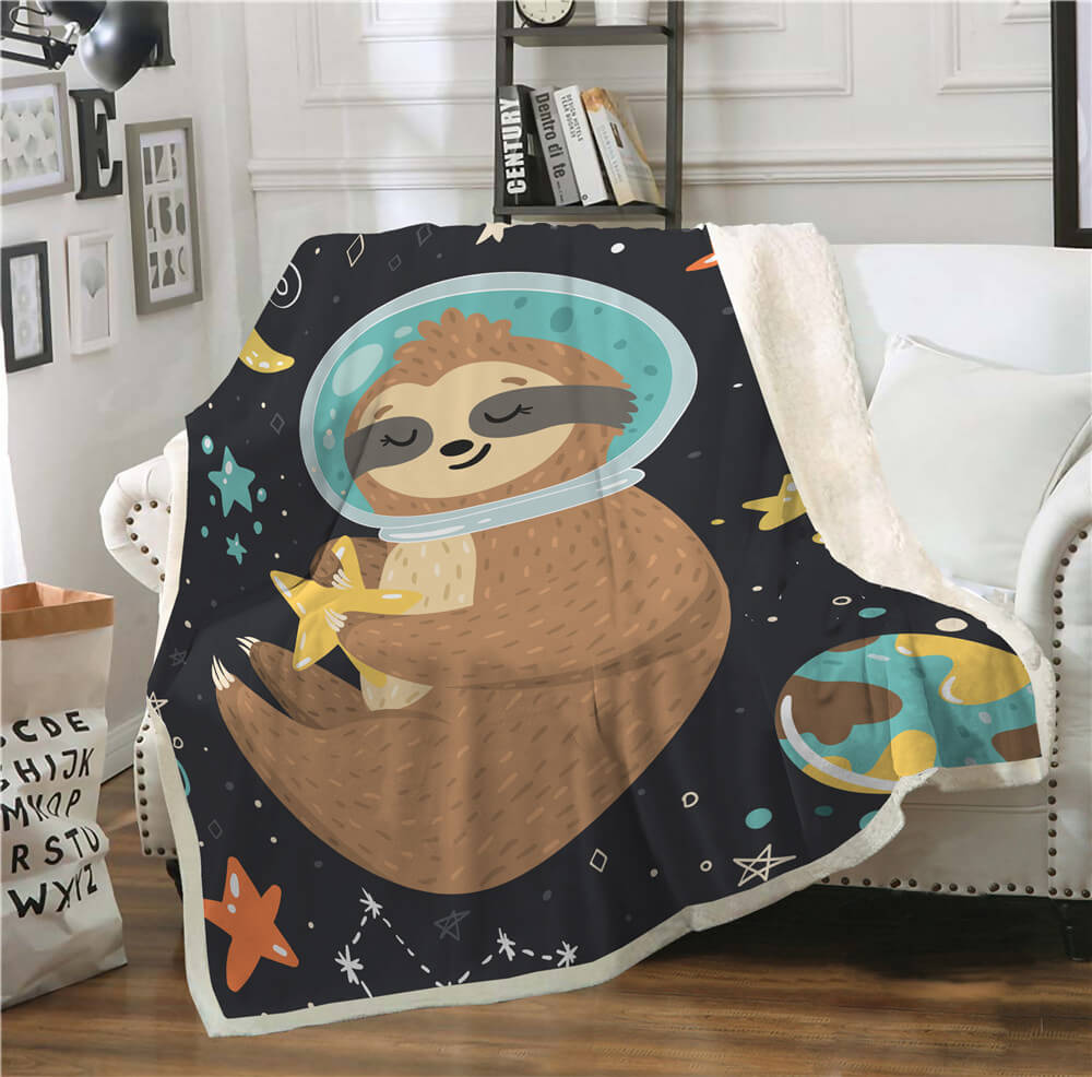 Sloth Space Sherpa Blanket Giftable